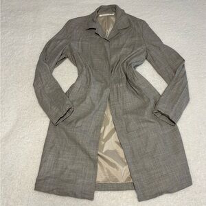 Tahari Vintage Women Gray Wool Blend Longline Trench Coat